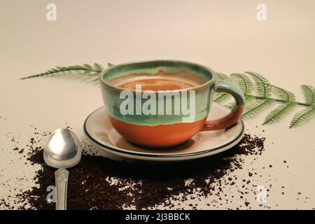 Studio photo concept café Latte cappuccino dans un cadre de verre en gros plan Banque D'Images