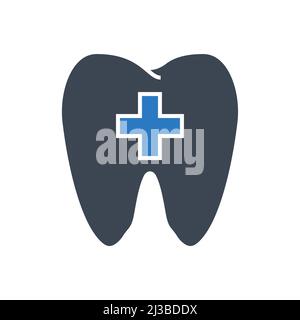 Icône dent avec croix glyphe Illustration de Vecteur