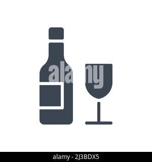 Bouteille de vin et verre lié vecteur glyphe ico Illustration de Vecteur