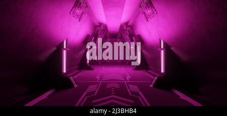 Couloir extraterrestre Hangar sous-sol couloir souterrain béton solide métallique violet Rose couleurs Sci Fi contexte futur surréel Banque D'Images