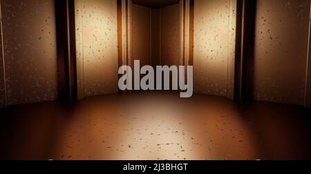 Arrière-plan futuriste souterrain hangar tunnel garage réaliste arrière-plan salle d'exposition cuivre foncé brun beige illustratif bannière fond d'écran Banque D'Images