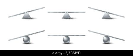 Jeu de balançoires en métal, balançoires en métal, téterplanches équilibrées et non équilibrées avec base ronde et triangulaire. Échelles de poids isolées sur blanc Illustration de Vecteur