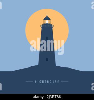 silhouette de phare sur paysage bleu au coucher du soleil Illustration de Vecteur