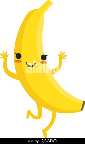 Mascotte aux bananes kawaii. Adorable personnage de fruit de course Illustration de Vecteur