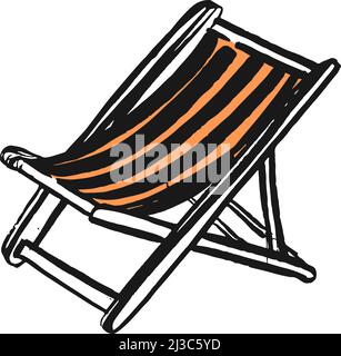 Chaise longue pliante. Siège de plage à rayures dessiné à la main Illustration de Vecteur