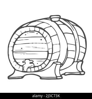 Illustration d'esquisse vectorielle - fût à vin en bois avec robinet. Esquisse isolée Illustration de Vecteur