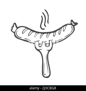 Élément d'illustration vectoriel avec saucisse sur une fourchette en forme de caniche. Nourriture tirée à la main. Icône, symbole, logo. Illustration de Vecteur