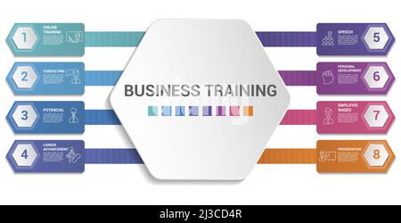 Modèle de création d'équipe d'infographie. Icônes de différentes couleurs. Inclure le groupe de discussion, la synergie, l'équipe de projet, la rétroaction positive et d'autres personnes. Illustration de Vecteur