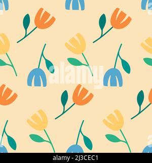 Motif sans couture jaune tulipe fleur plate sur un fond jaune papier peint enveloppe textile dessin illustration Banque D'Images