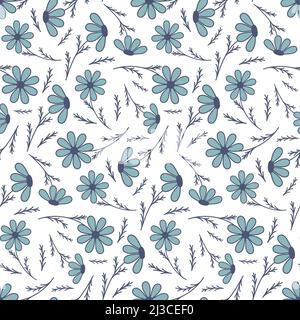 Fleur grise avec tige et feuille tendance biologique sans couture motif, papier peint emballage dessin textile Banque D'Images