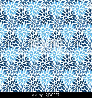 Motif fleuri bleu dahlia fleuri sans couture, joli motif textile Banque D'Images