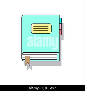 Un livre couleur pastel avec un signet marron. Ordinateur portable avec intercalaires colorés, maquette vectorielle. Agenda blanc vierge à reliure filaire avec signet Banque D'Images