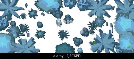Vue de dessus du paysage de plantes tropicales de nuit. Palmiers et arbustes sauvages. Forêt tropicale sombre de la jungle. Isolé sur fond blanc. Forêt d'illustrations Illustration de Vecteur