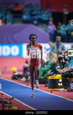 Fatima Diame sautant au championnat du monde en salle de Belgrade 2022 dans le long saut. Banque D'Images