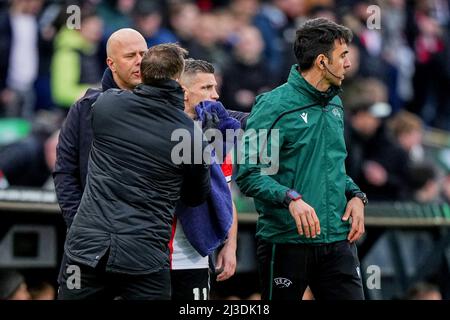 Rotterdam, pays-Bas. 07th avril 2022. Rotterdam - Bryan Linssen de Feyenoord pendant le match entre Feyenoord et SK Slavia Prague au Stadion Feijenoord de Kuip le 7 avril 2022 à Rotterdam, aux pays-Bas. Crédit : photos Box to Box/Alamy Live News Banque D'Images