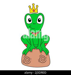 Le roi de grenouille verte est assis sur le trône Illustration de Vecteur