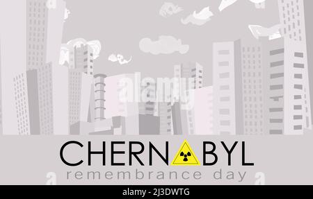 Affiche Tchernobyl. Le 26 avril est la journée de la mémoire des victimes de Tchernobyl. L'explosion d'un réacteur nucléaire en Ukraine. Ville de Pripyat. Jaune si Illustration de Vecteur