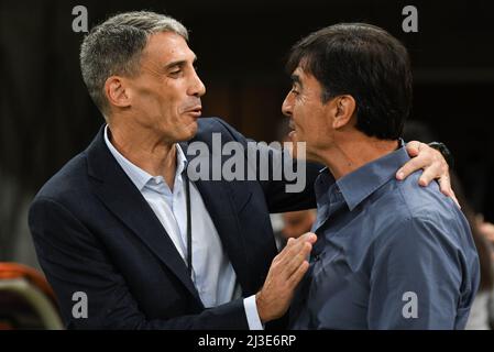 Fortaleza, Brésil. 07th avril 2022. Ce - Fortaleza - 07/04/2022 - COPA LIBERTADORES 2022, l'entraîneur de Fortaleza Juan Pablo Vodjoda salue l'entraîneur de colo-colo Gustavo Quinteros, avant le match entre FORTALEZA X COLO-COLO photo: Kely Pereira/AGIF/Sipa USA crédit: SIPA USA/Alay Live News Banque D'Images