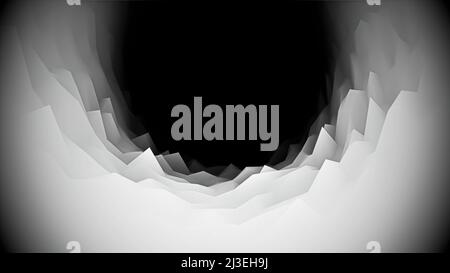 Grotte en pierre mystique sombre noire à l'intérieur, boucle sans couture. Animation. Déplacement à l'intérieur d'une grotte souterraine, monochrome. Banque D'Images