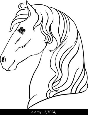 Tête de cheval en profil de couleur noire. Illustration vectorielle Illustration de Vecteur