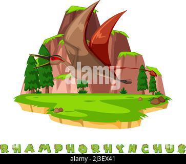 Carte de mot de dinosaure pour l'illustration du rhamphorhynchus Illustration de Vecteur