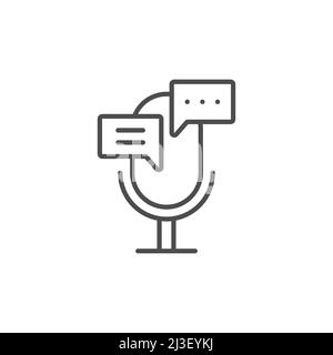 Icône de ligne de traducteur vocal. Signe de style linéaire pour le concept mobile et la conception Web. Microphone avec icône de vecteur de bulle de chat. Symbole, illustration du logo Illustration de Vecteur