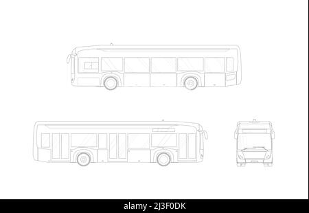 Bus électrique urbain moderne à plancher bas, croquis. Vue latérale, avant. Illustration vectorielle plate. Illustration de Vecteur
