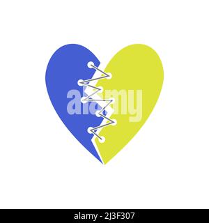 Coeur bleu jaune cousu. Drapeau ukrainien Illustration de Vecteur