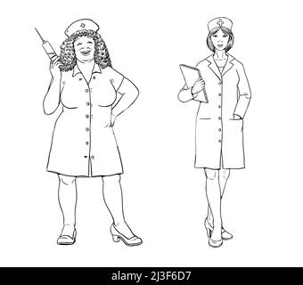 Illustration de l'infirmière dans l'hôpital. Clipart pour colorier. Banque D'Images