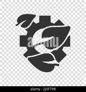 Icône feuille et engrenage de style plat.COG avec illustration de vecteur de plante sur fond blanc isolé.Concept commercial de la signalisation ECO. Illustration de Vecteur