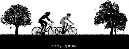 Silhouette cycliste gens sur des vélos dans le parc Illustration de Vecteur