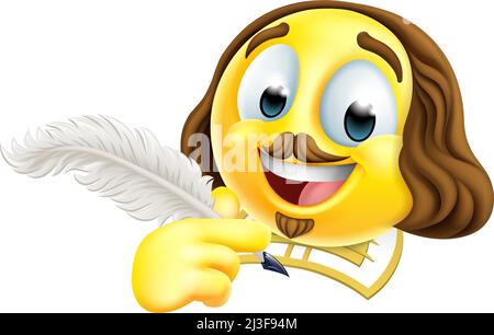 Emoticon, poète de Shakespeare, icône en forme de dessin animé Emoji Illustration de Vecteur