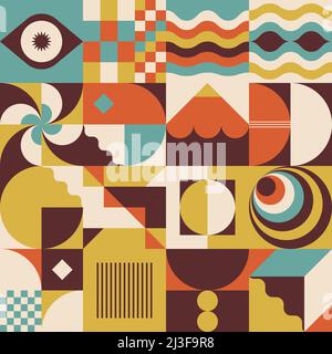 Œuvres d'art abstraites inspirées par Bauhaus, composées d'éléments de conception vectoriels et de formes géométriques audacieuses. Illustration de Vecteur
