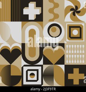 Œuvres d'art abstraites inspirées de Bauhaus, composées d'éléments de conception vectoriels et de formes géométriques audacieuses. Illustration de Vecteur