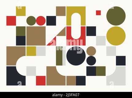 Motif Art moderne inspiré du design Bauhaus, avec des formes géométriques abstraites et des formes audacieuses. Illustration de Vecteur