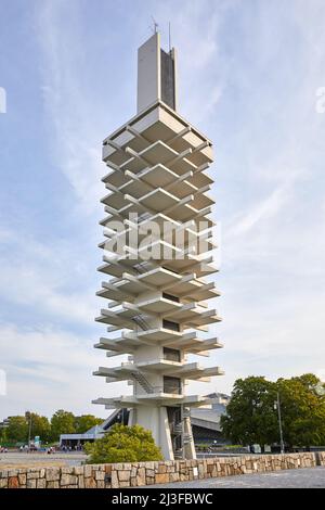 Tour de contrôle (Yoshinobu Ashihara) par Parc Olympique Komazawa Stadium, construit pour les Jeux Olympiques d'été de 1964 à Tokyo, Japon Banque D'Images