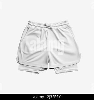 Short blanc en vrac avec ligne de compression, isolé sur fond. Modèle de vêtements de sport pour Homme avec sous-vêtements pour un style unique. Vue avant Banque D'Images