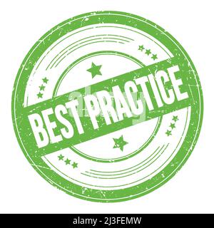 TEXTE DE LA MEILLEURE PRATIQUE sur le timbre de texture rond vert grungy. Banque D'Images