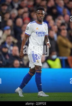 06 avril 2022 - Chelsea v Real Madrid - UEFA Champions League - quart de finale - première étape - Stamford Bridge Vinicius Junior pendant le match de la Champions League contre Chelsea crédit photo : © Mark pain / Alay Live News Banque D'Images