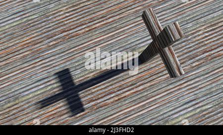 Concept ou croix conceptuelle sur fond de bois naturel ou de texture en bois. métaphore de l'illustration 3d pour Dieu, Christ, Christianisme, religieux, foi, Banque D'Images
