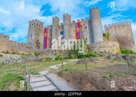 Vue sur le château d'Obidos au Portugal. Banque D'Images