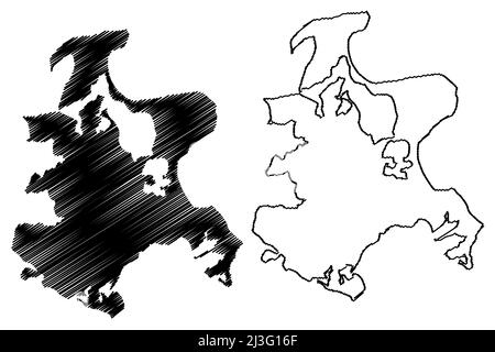 Carte de l'île de Rugen (mer Baltique, République fédérale d'Allemagne) illustration vectorielle, croquis de rugia ou carte de Ruegen Illustration de Vecteur