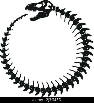 Squelette de dinosaure comme symbole Ouroboros Infinity - noir sur blanc Illustration de Vecteur