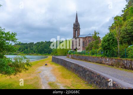 Capela de Nossa Senhora das Vitorias situé au lac de Furnas sur l'île de Sao miguel, Portugal Banque D'Images