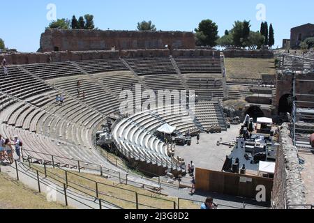 Théâtre grec de Taormina en Sicile Banque D'Images