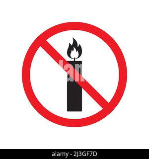 Vecteur plat noir contour bougie brûlante croisée dans le cercle rouge. Panneau d'interdiction isolé sur fond blanc Illustration de Vecteur