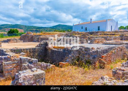 Ruines de Milreu d'une vila romaine à la région de l'Algarve au Portugal. Banque D'Images