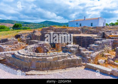 Ruines de Milreu d'une vila romaine à la région de l'Algarve au Portugal. Banque D'Images