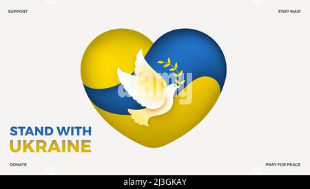 Ukraine symbole de soutien de la paix avec colombe de la paix, drapeau ukrainien en forme de coeur - illustration vectorielle anti guerre Ukraine Russie Illustration de Vecteur