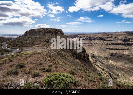 Vue de Degollada de las Yeguas point de vue sur le Barranco de Fataga à Gran Canaria, îles Canaries, Espagne Banque D'Images